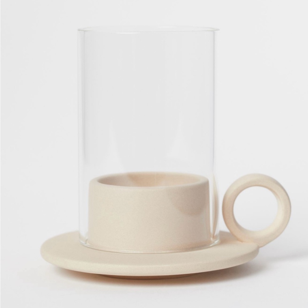 H&M tealight candle holder, stoneware & glass, NWT